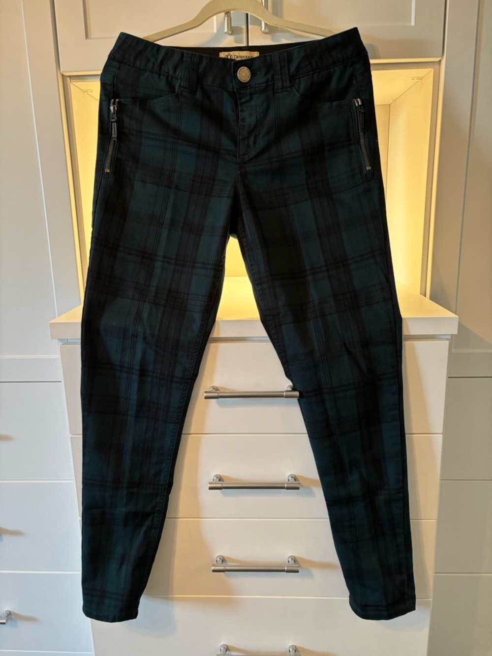Democracy Teal Plaid Cargo Pants with Zip Pocket